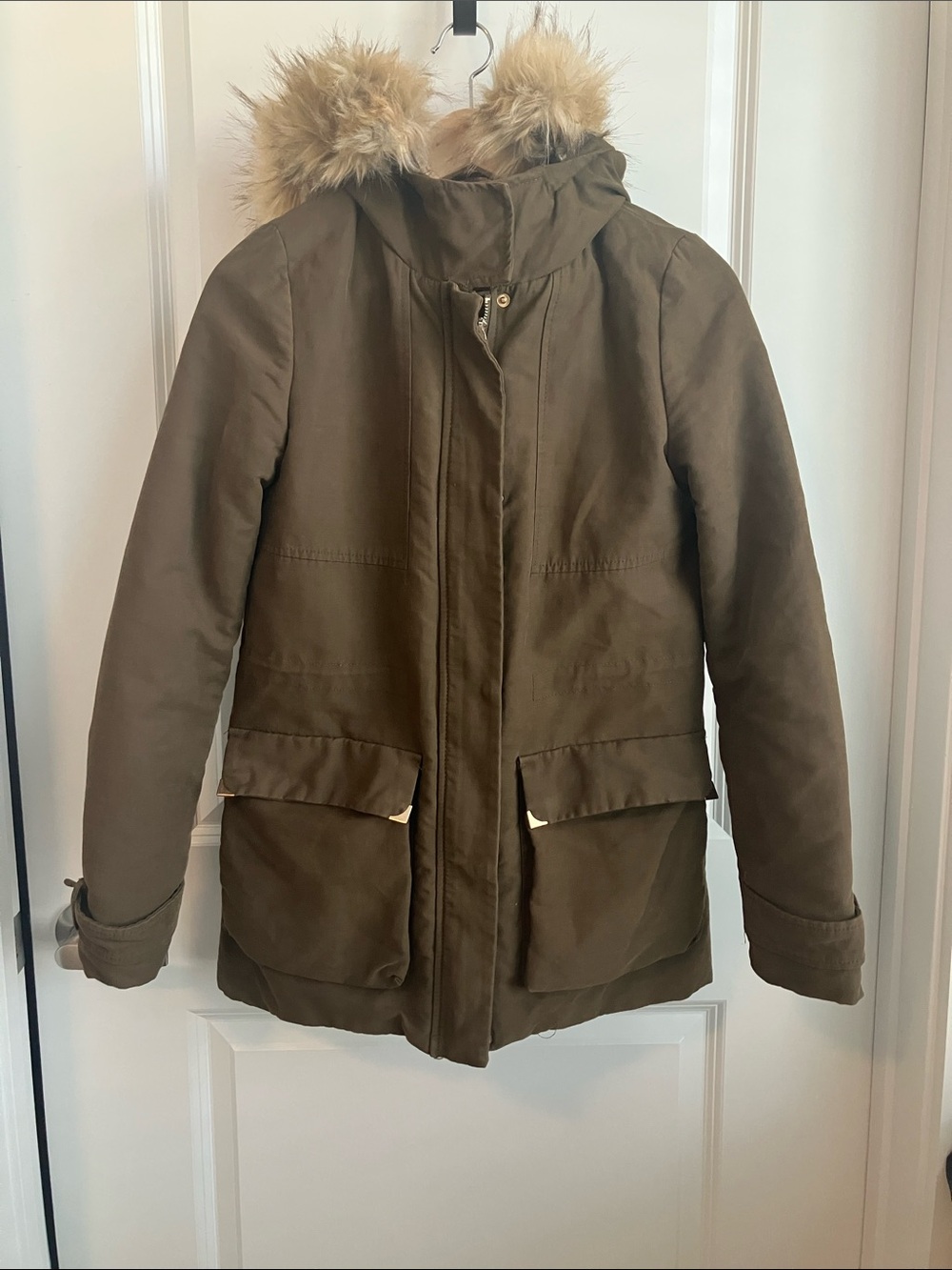 Zara Olive Green Faux-Fur Hood Parka Jacket
